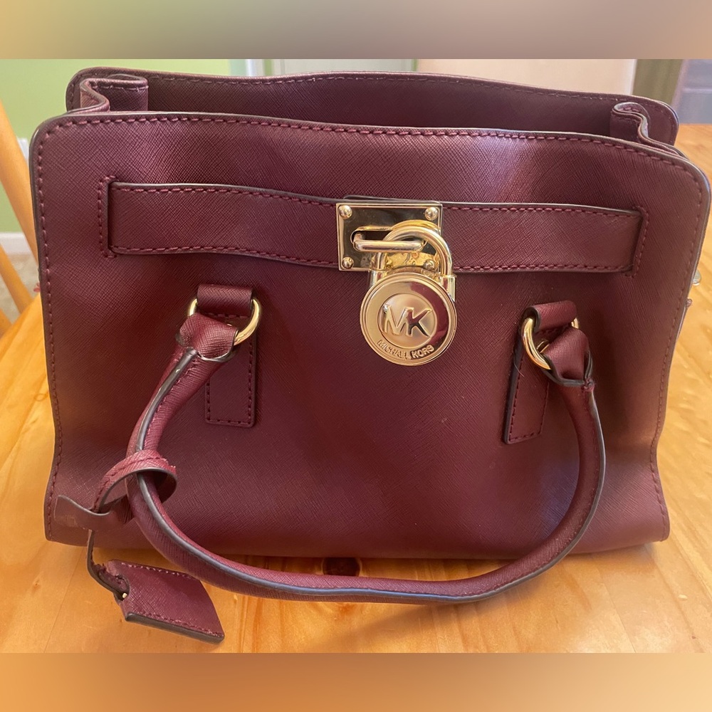 Michael Kors Hamilton Leather Satchel in Merlot